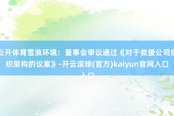 云开体育雪浪环境：董事会审议通过《对于救援公司组织架构的议案》-开云滚球(官方)kaiyun官网入口